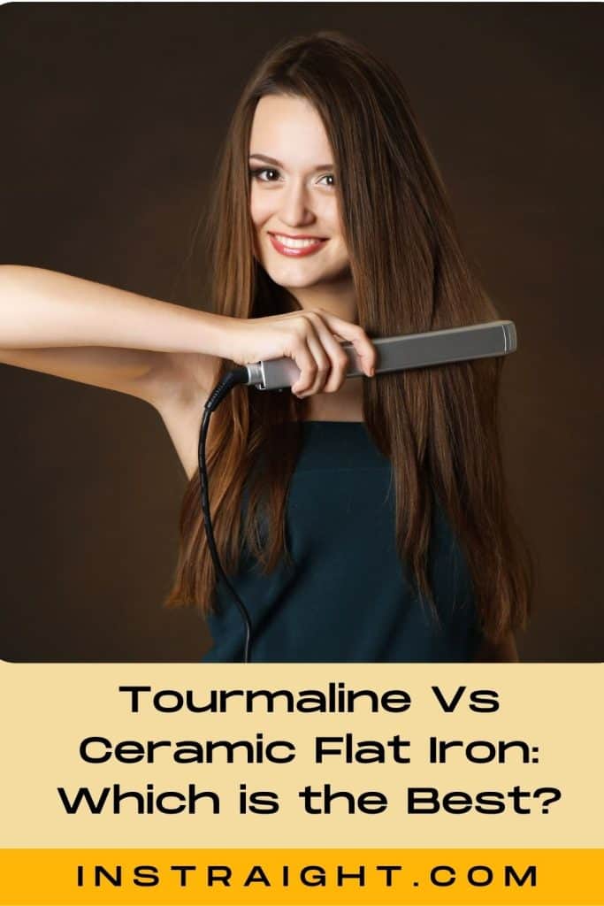 lady using tourmaline flat iron